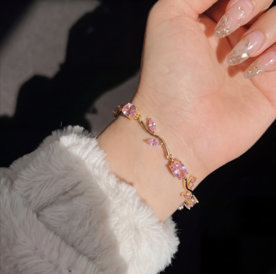 Pink Tulip Bracelet – Cute Floral Charm Jewellery