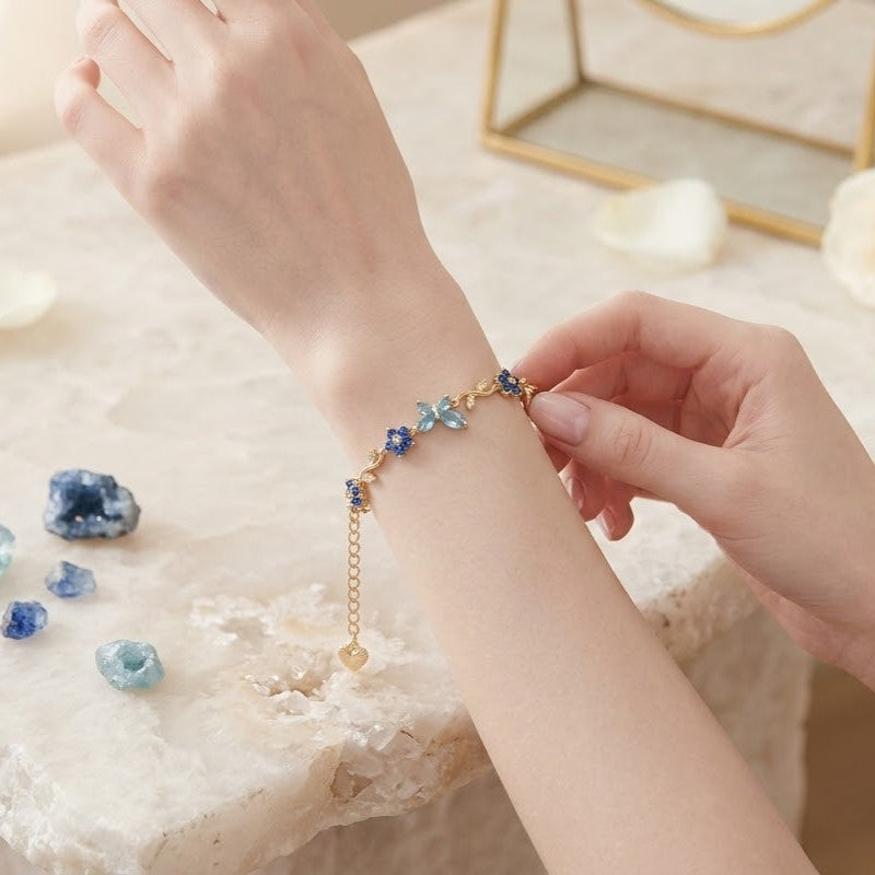 Elegance Blue Butterfly & Floral Bracelet