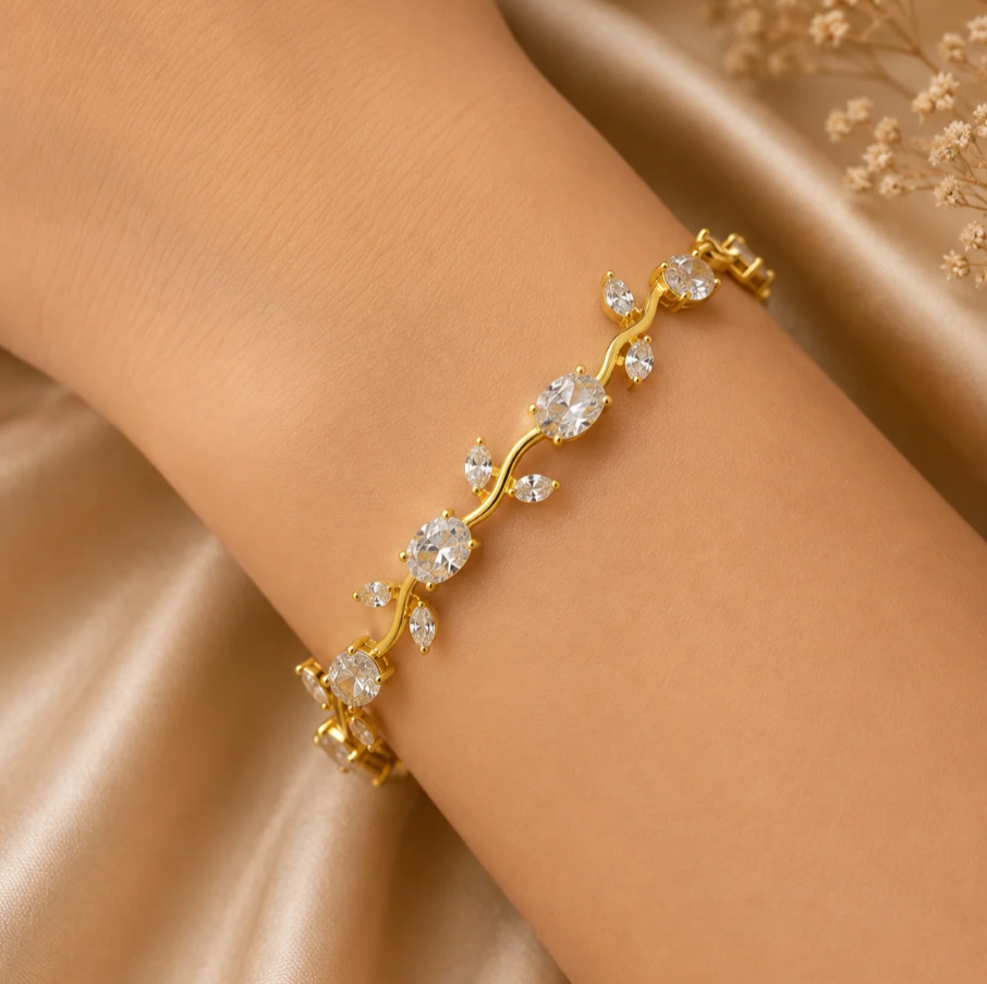 Silver (Golden Base) Tulip Bracelet – Cute Floral Charm Jewellery