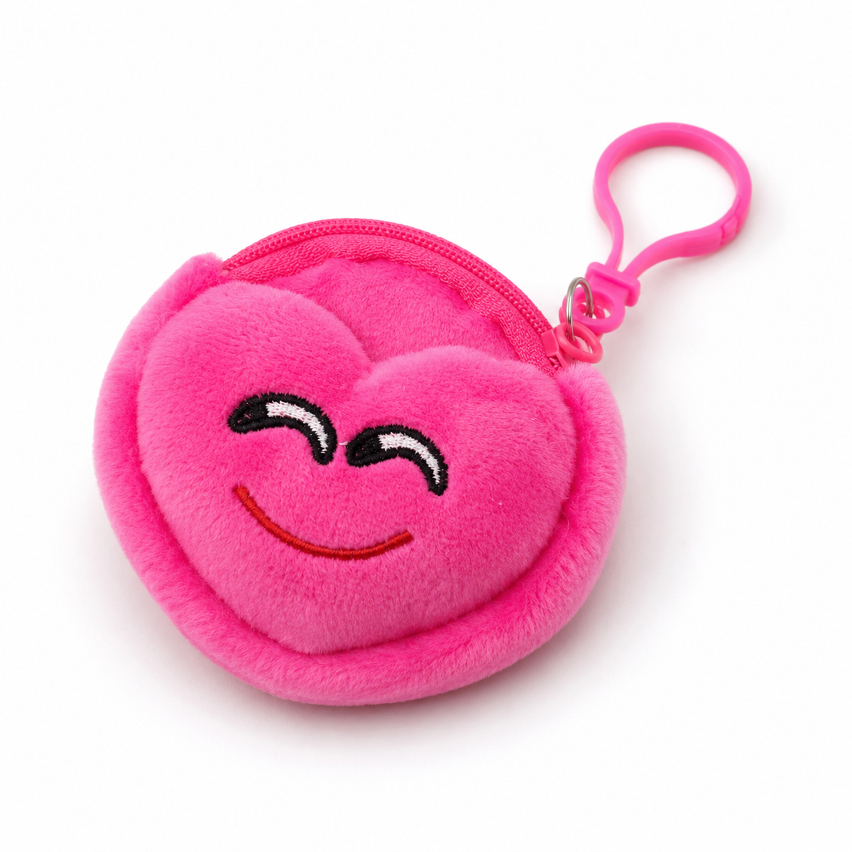 Adorable Emoji Heart Plush Pouch Keychain - 1Pc