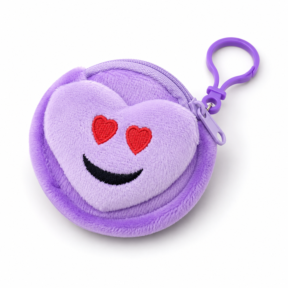 Adorable Emoji Heart Plush Pouch Keychain - 1Pc