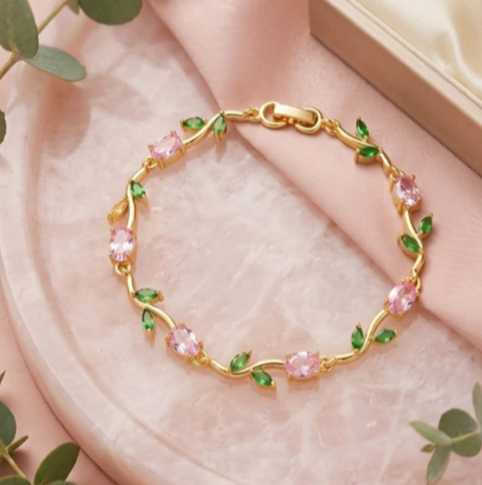 Pink & Green Tulip Bracelet – Cute Floral Charm Jewellery