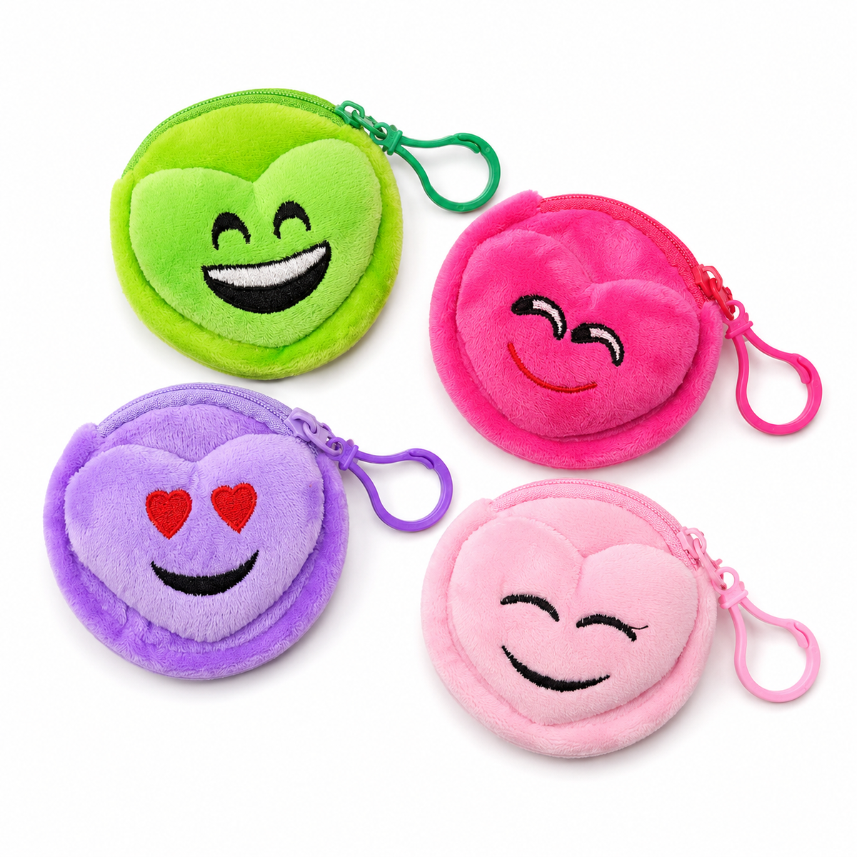 Adorable Emoji Heart Plush Pouch Keychain - 1Pc